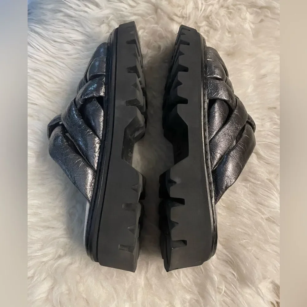 Fru.it Leather Slide Sandals Pewter Metallic Made in Italy 9.5